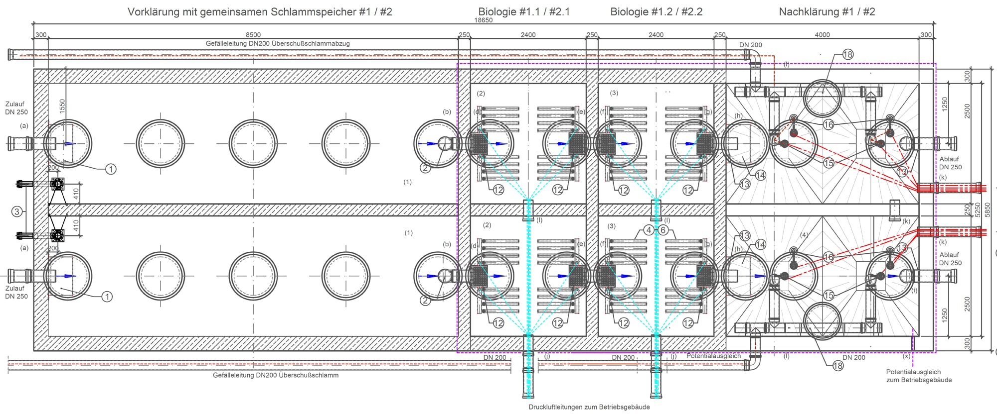 Technische Zeichnung der Kläranlage